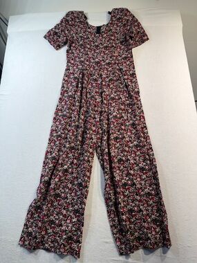 Vintage 90's All that Jazz Rayon Floral Wide Leg Jumpsuit with Shoulder Pads